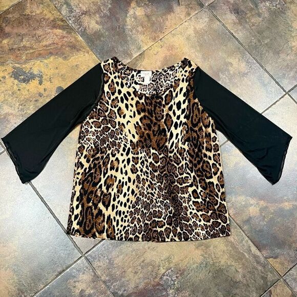 Lavish Animal Print Cheetah Sheer 3/4 Sleeve Blouse 1X - Picture 4 of 11